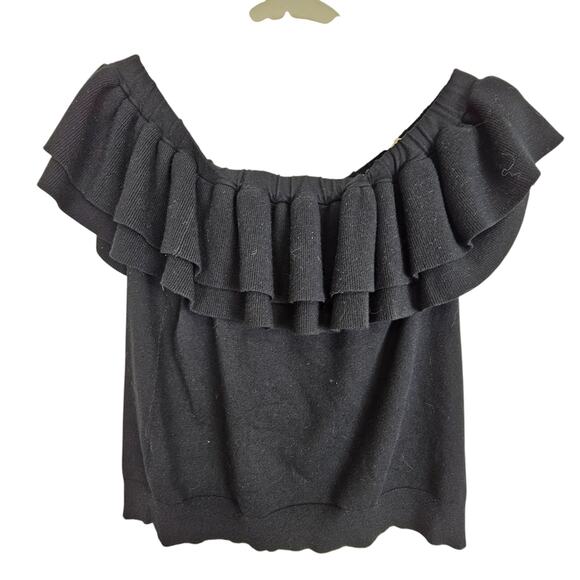 J Crew Sweater Women XL Black Knit Sweater Off Shoulder Sweater Ruffle Sweater - Picture 6 of 6